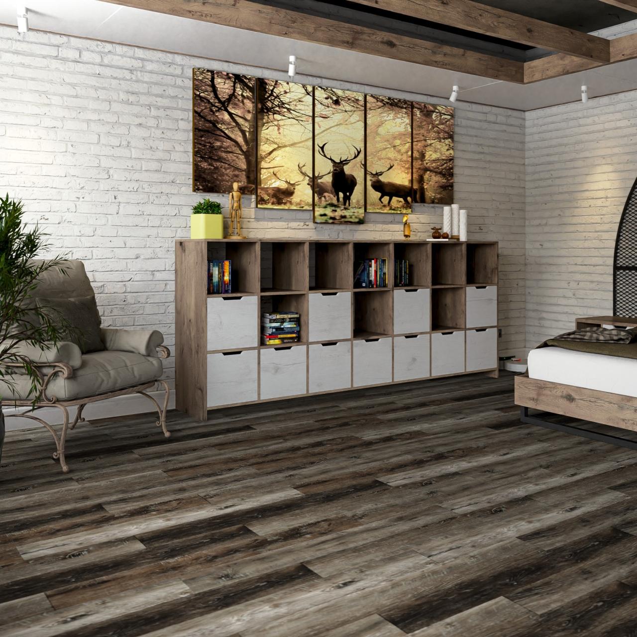 Кварцвинил Damy Floor Family LVT TCM369-7-LVT Дуб Рустикальный Черный